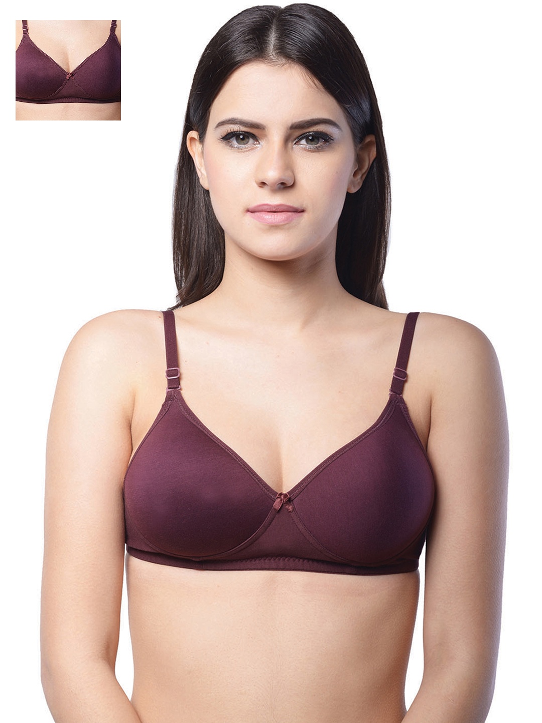 

Lady Lyka Pack of 2 Medium-Coverage Solid T-shirt Bras MISTIQUE-WHN-2CMB, Burgundy