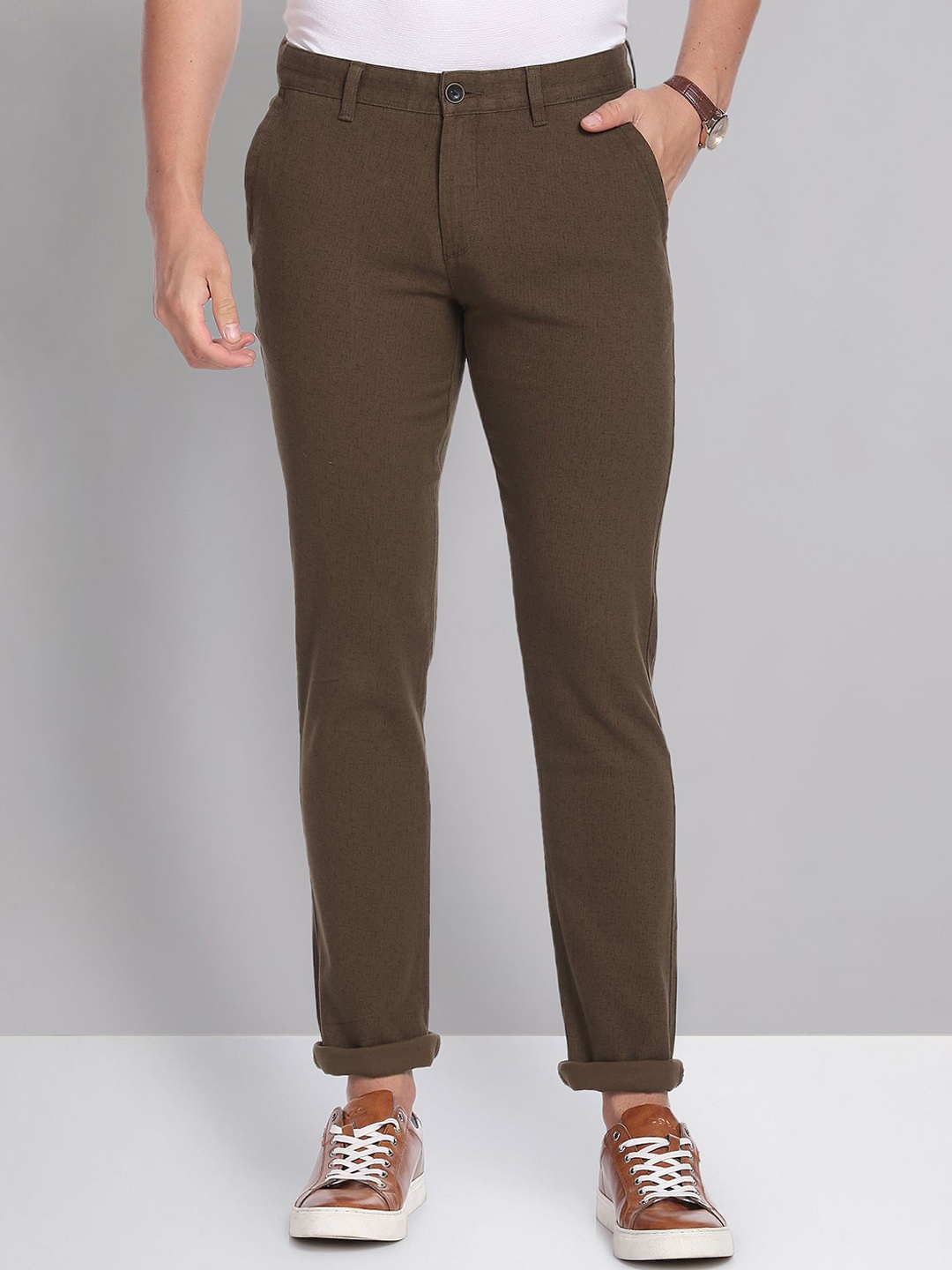 

AD By Arvind Men Flat-Front Mid-Rise Slim Fit Chinos, Brown