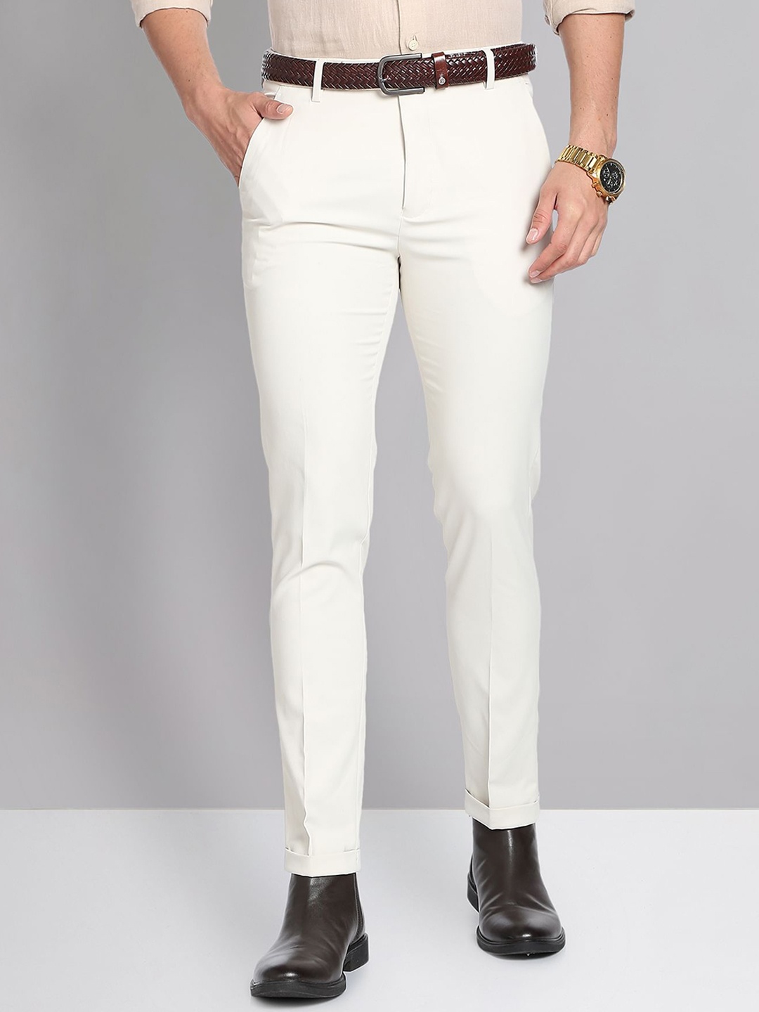 

AD By Arvind Men Mid-Rise Slim Fit Formal Trousers, White