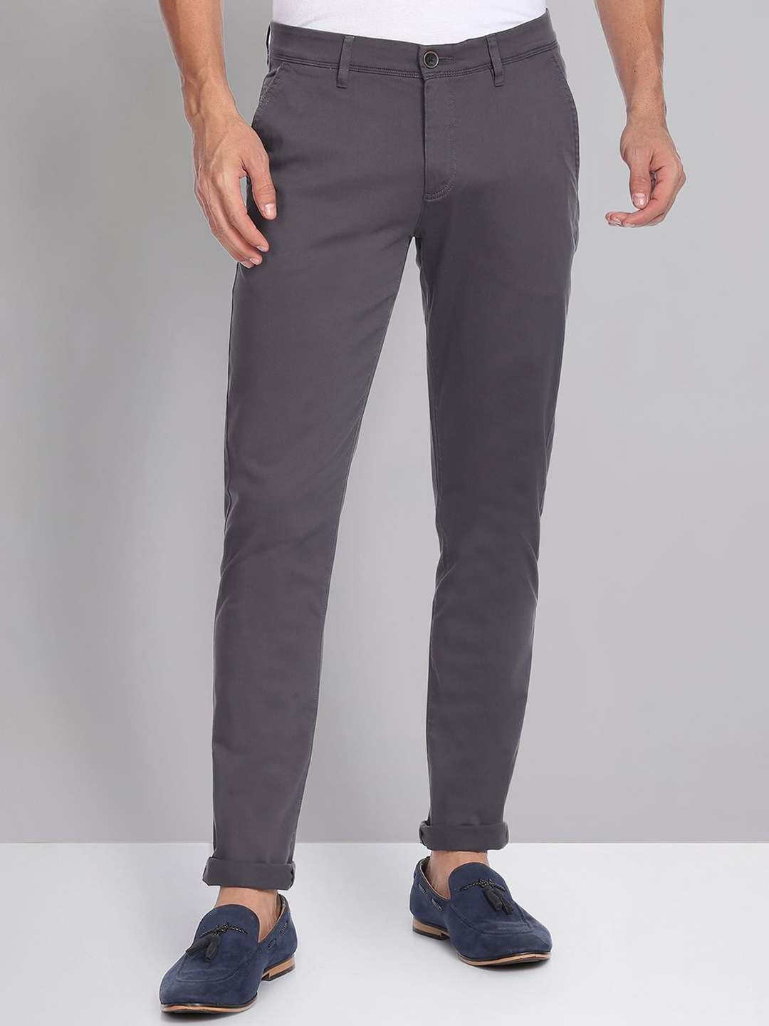 

AD By Arvind Men Flat-Front Slim Fit Mid-Rise Chinos Trousers, Grey