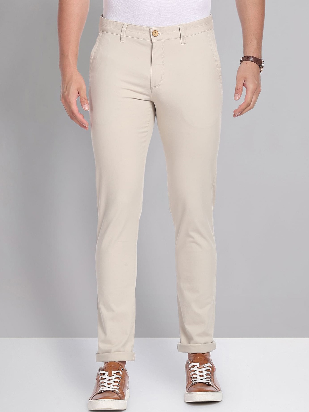 

AD By Arvind Solid Twill Casual Chinos, Beige