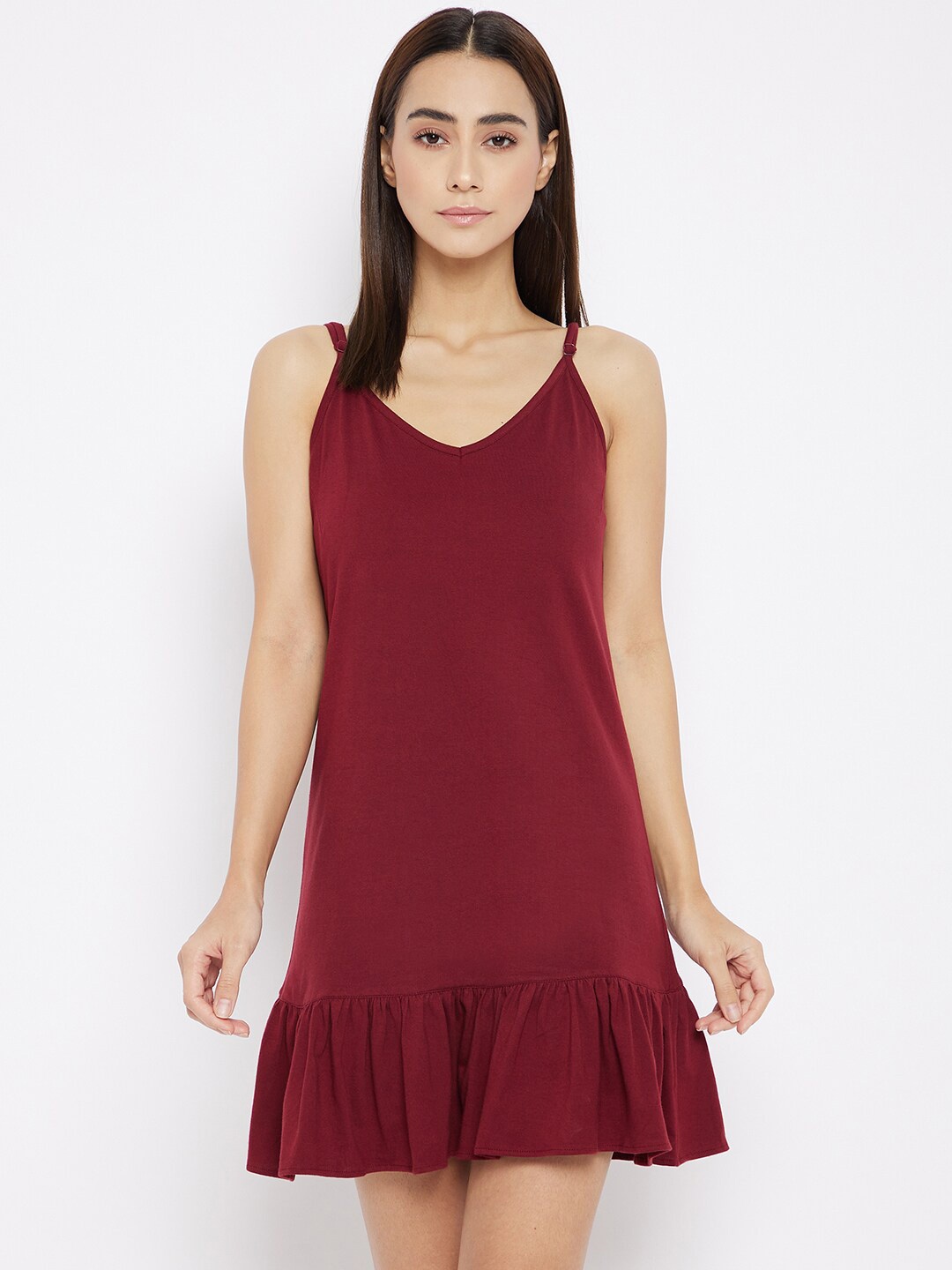 

Hypernation V Neck Pure Cotton Nightdress, Maroon