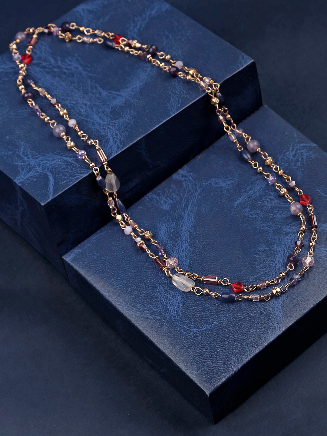 

Accessorize Gold-Plated Amber Extra Long Skinny Beaded Rope Necklace, Purple