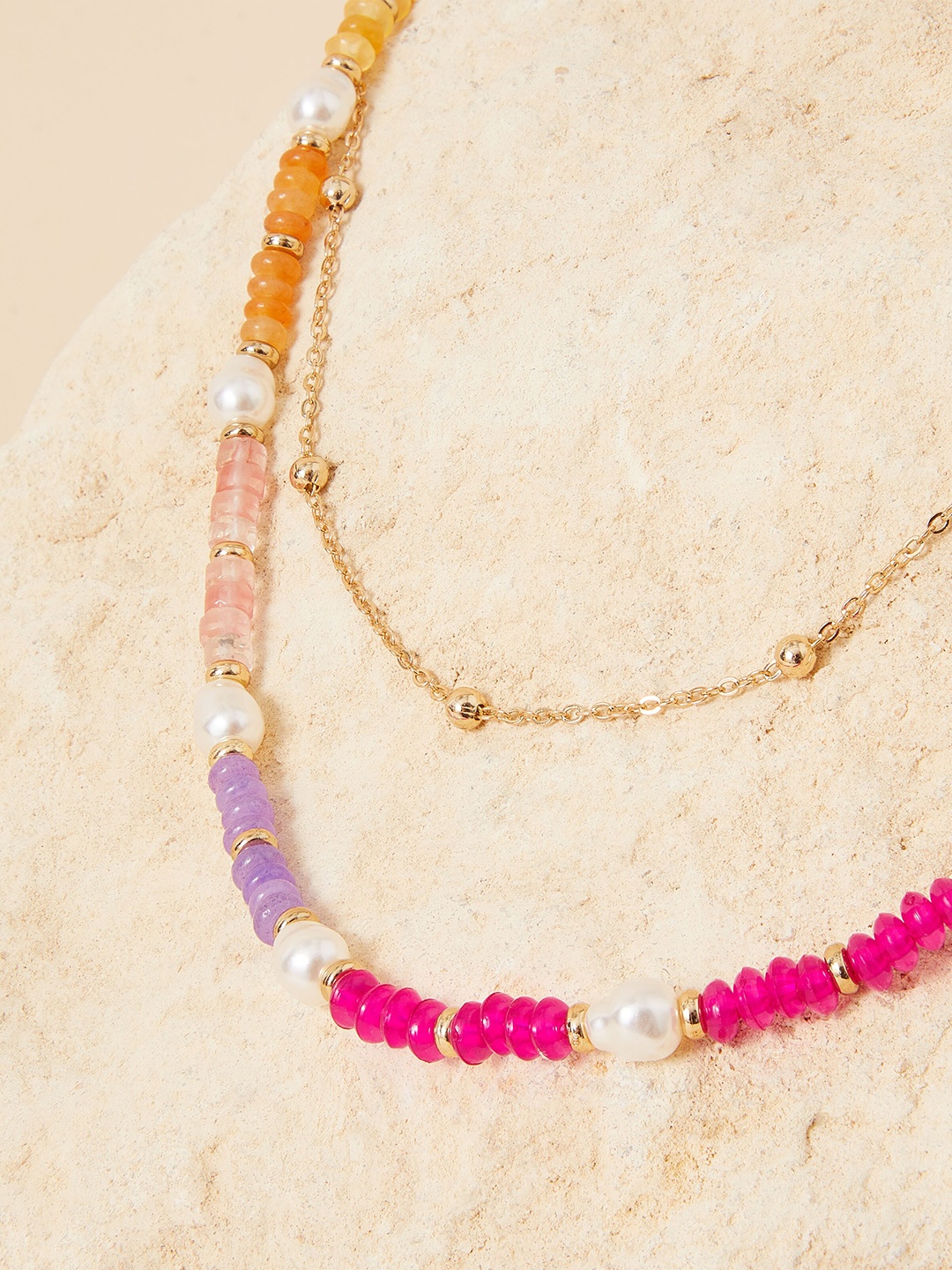

Accessorize Gold-Plated Beaded Layered Necklace, Pink