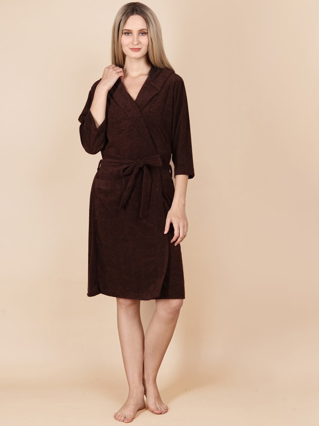 

ASPORA Women Hooded Terry Cotton Bath Robe, Coffee brown