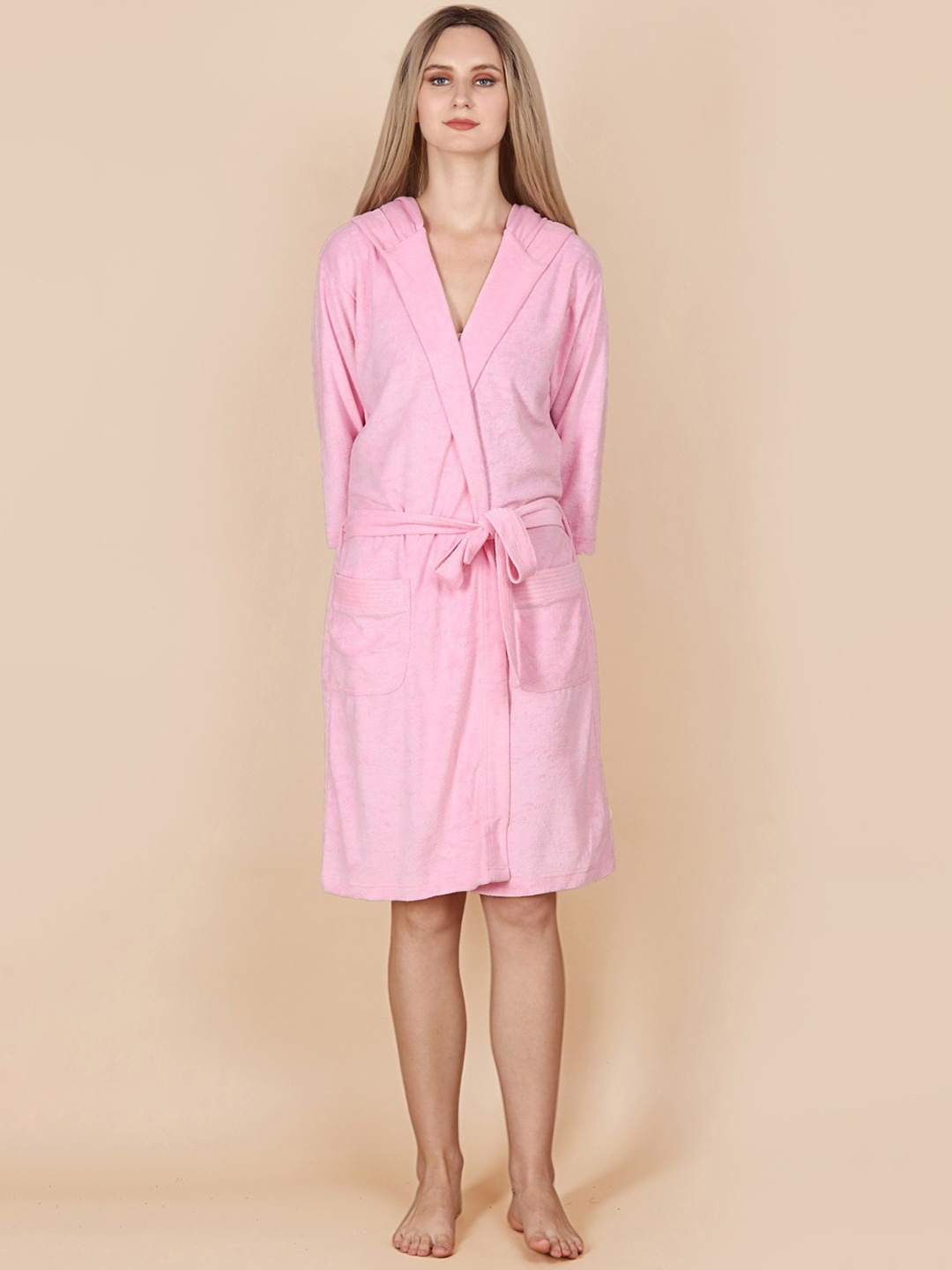 

ASPORA Women Hooded Terry Cotton Bath Robe, Pink