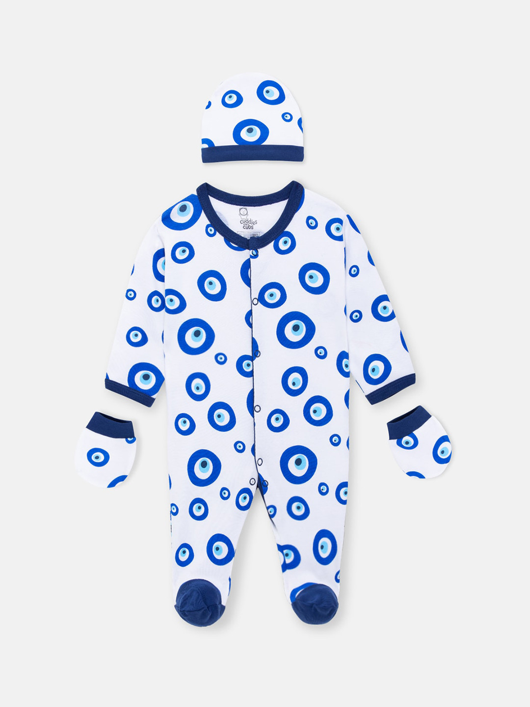

Cuddles for Cubs Infants Pack of 3 Printed Cotton Baby Apparel Gift Set, Blue