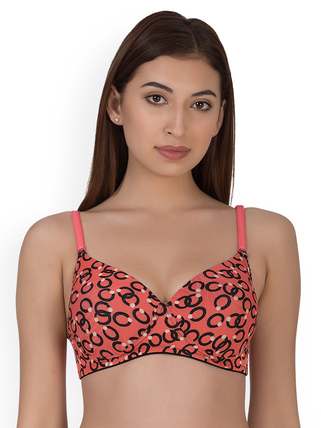 

Clovia Padded Non-Wired Printed Multiway Push-Up T-Shirt Bra, Orange