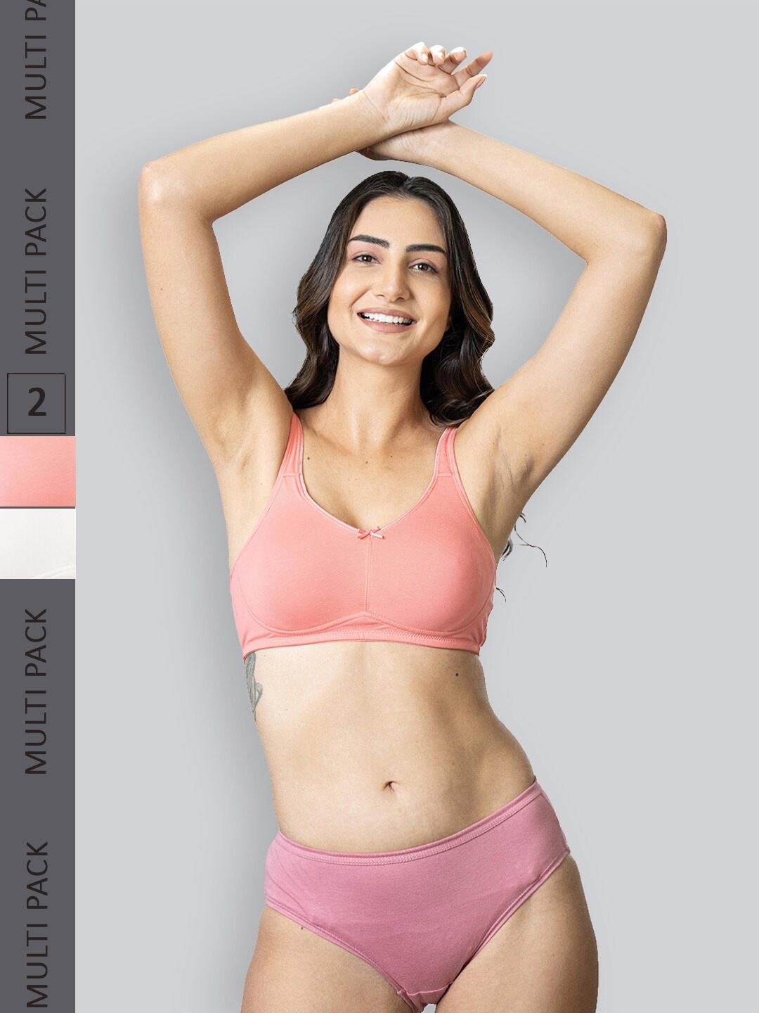 

LYRA Pack Of 2 Cotton Non Padded Underwired Bra, Peach