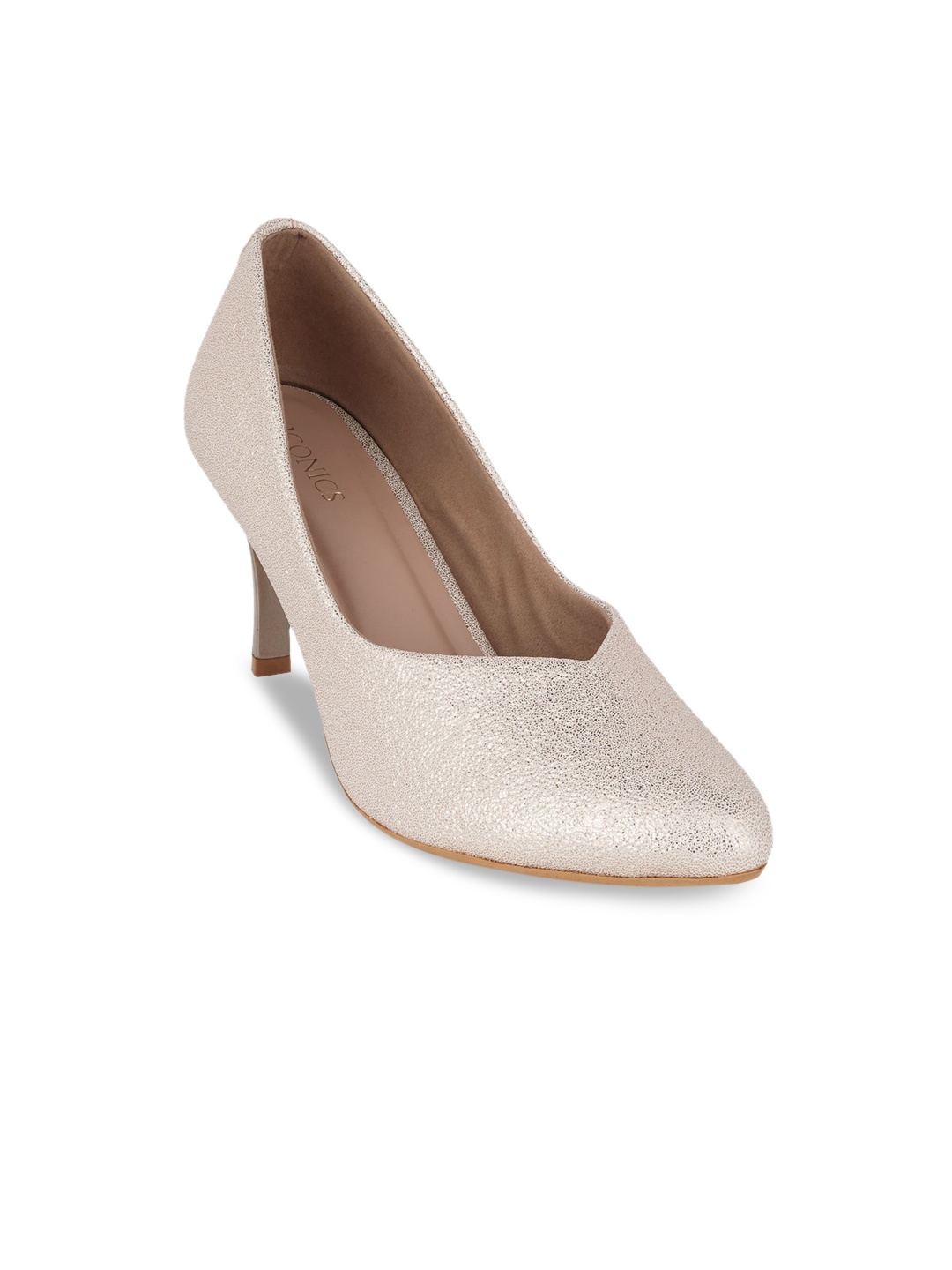 

ICONICS Textured Slim Heel Pumps, Gold