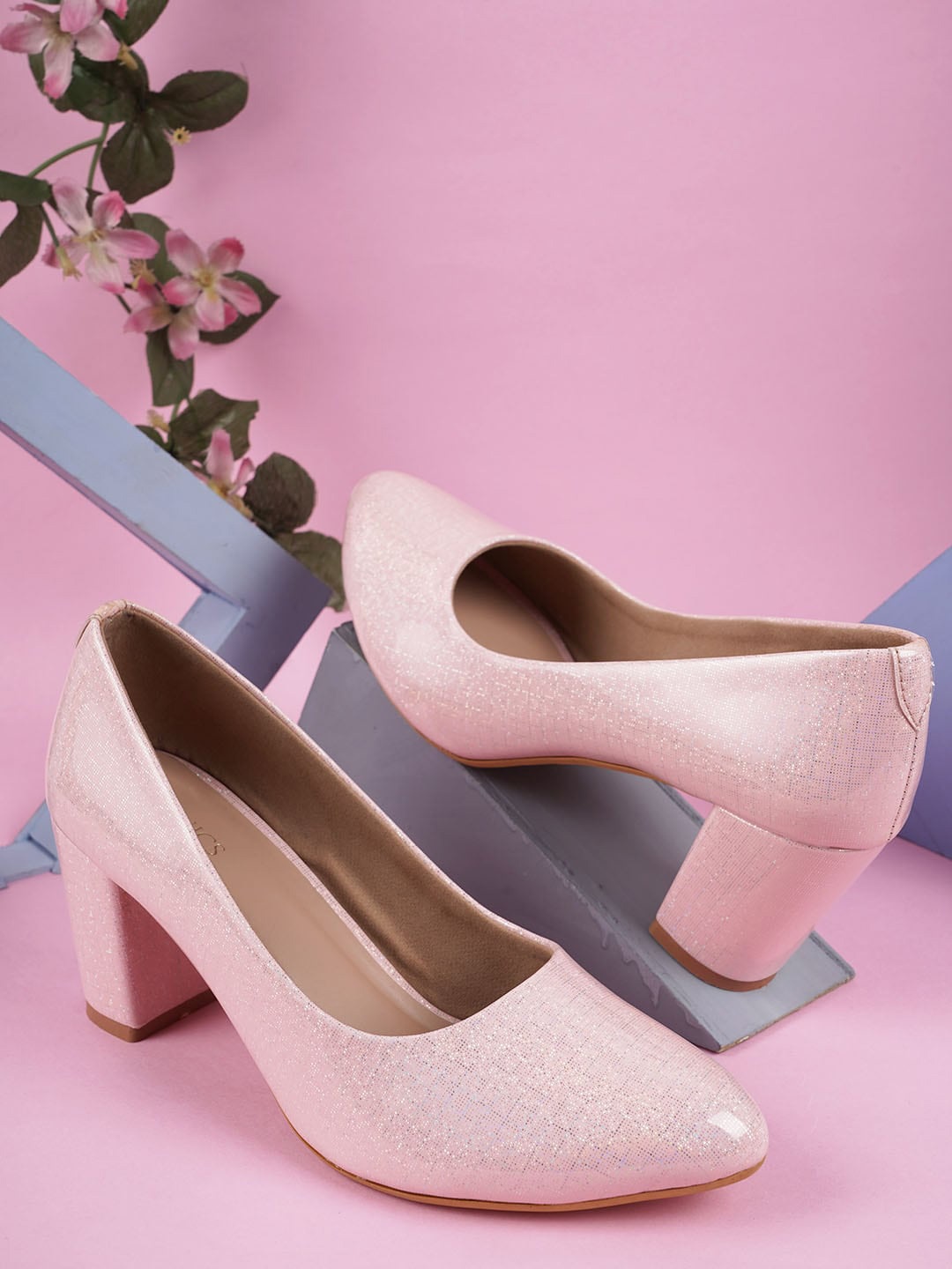 

ICONICS Printed Block Heel Pumps, Pink