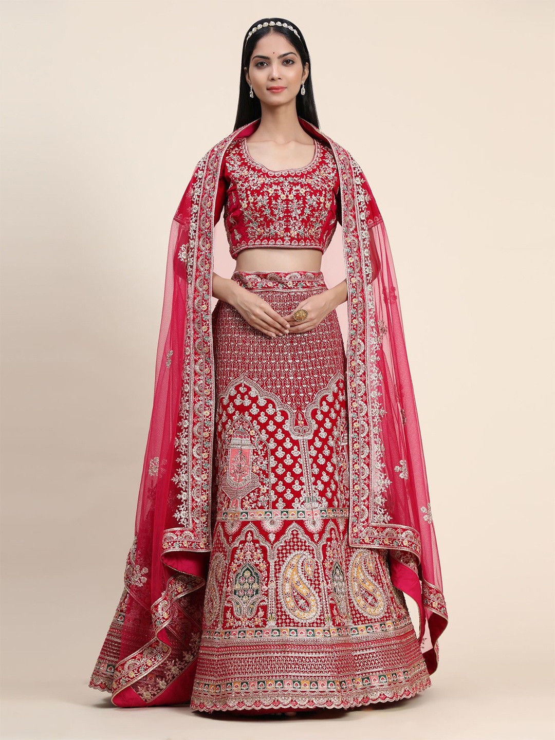 

Phenav Embroidered Thread Work Ready to Wear Lehenga & Blouse With Dupatta, Pink