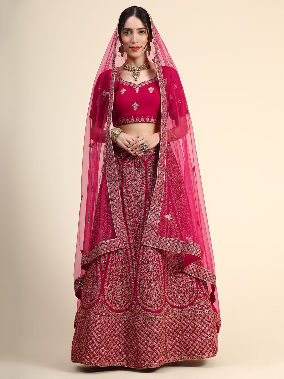 

Phenav Embroidered Sequinned Ready to Wear Lehenga Choli With Dupatta, Red