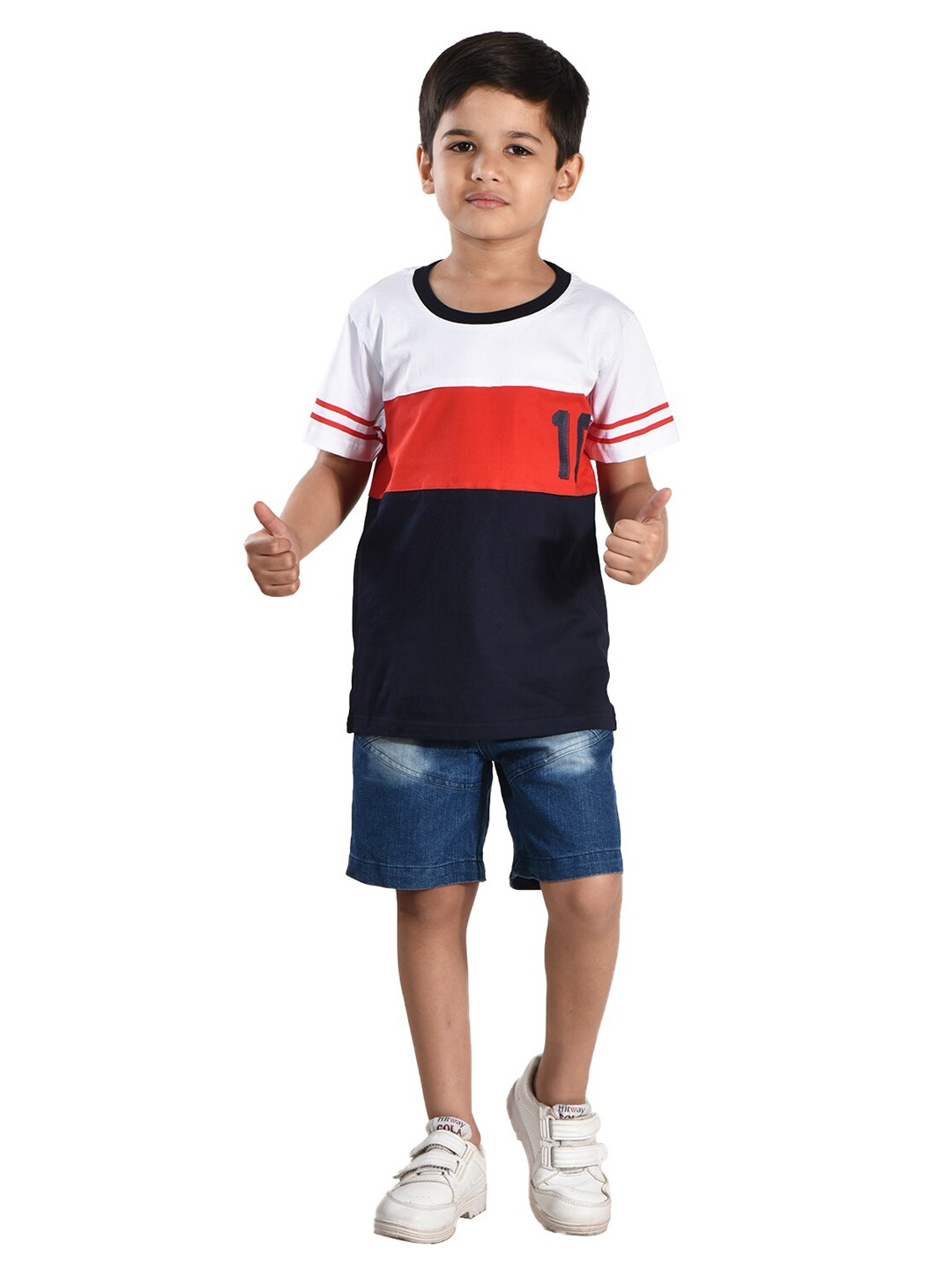 

POMY & JINNY Boys Colourblocked Cotton T-shirt with Shorts Set, Blue