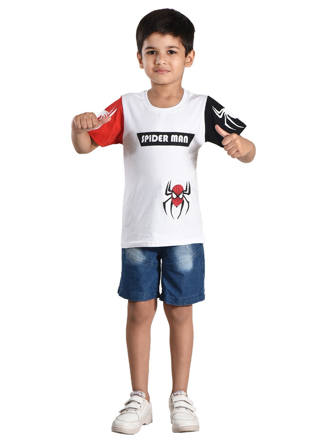 

POMY & JINNY Boys Printed Cotton T-shirt with Shorts Set, White