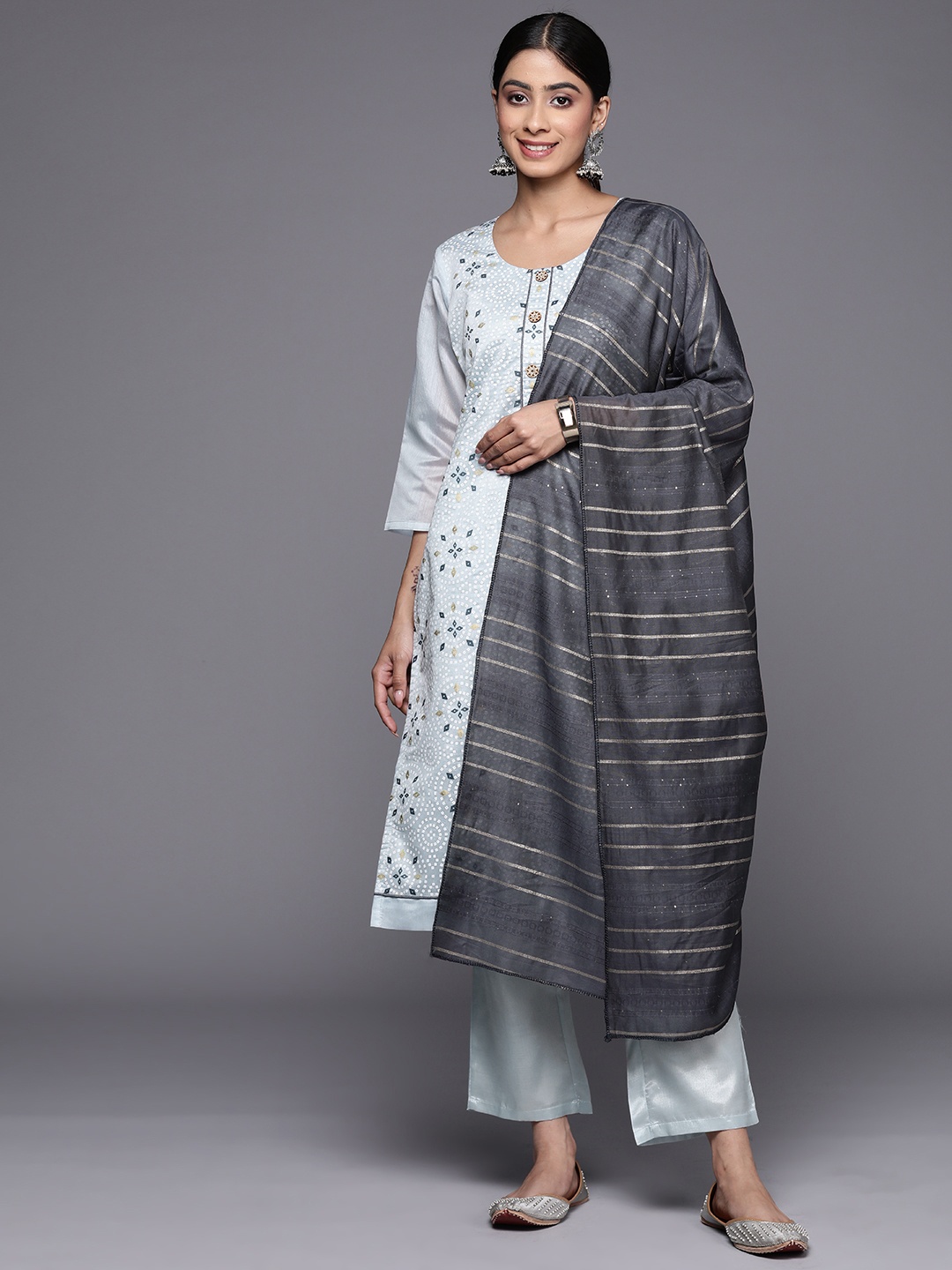 

Libas Grey Printed Art Silk Unstitched Dress Material