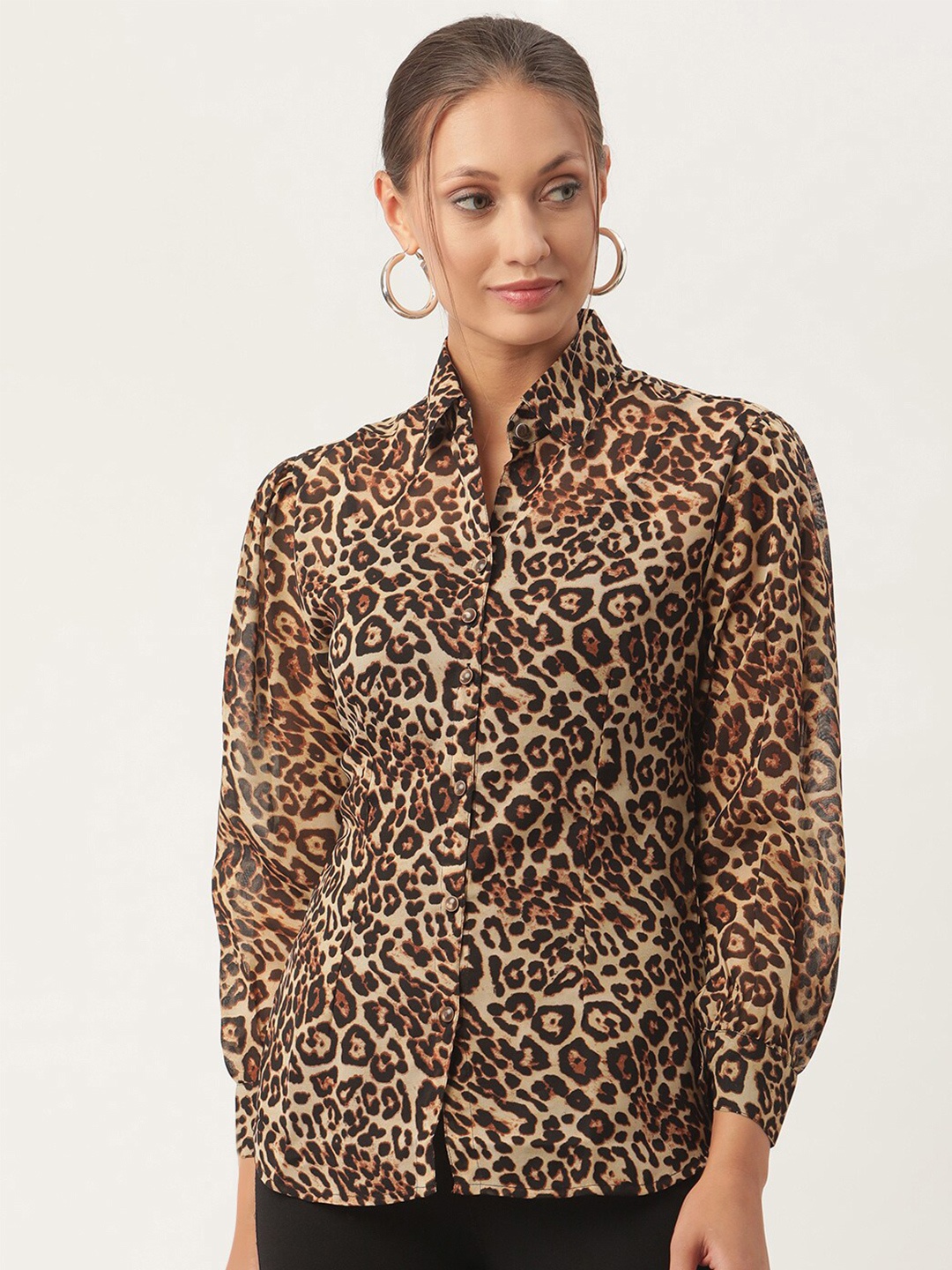 

urSense Classic Animal Printed Opaque Casual Georgette Shirt, Brown