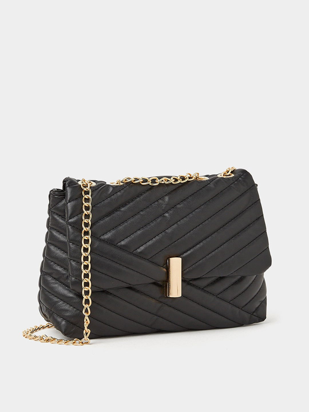 

Styli Women Structured Sling Bag With Quilted Detail, Black