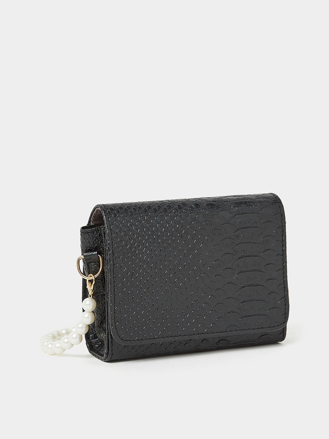 

Styli Women Snake Skin Textured Structured Sling Bag, Black