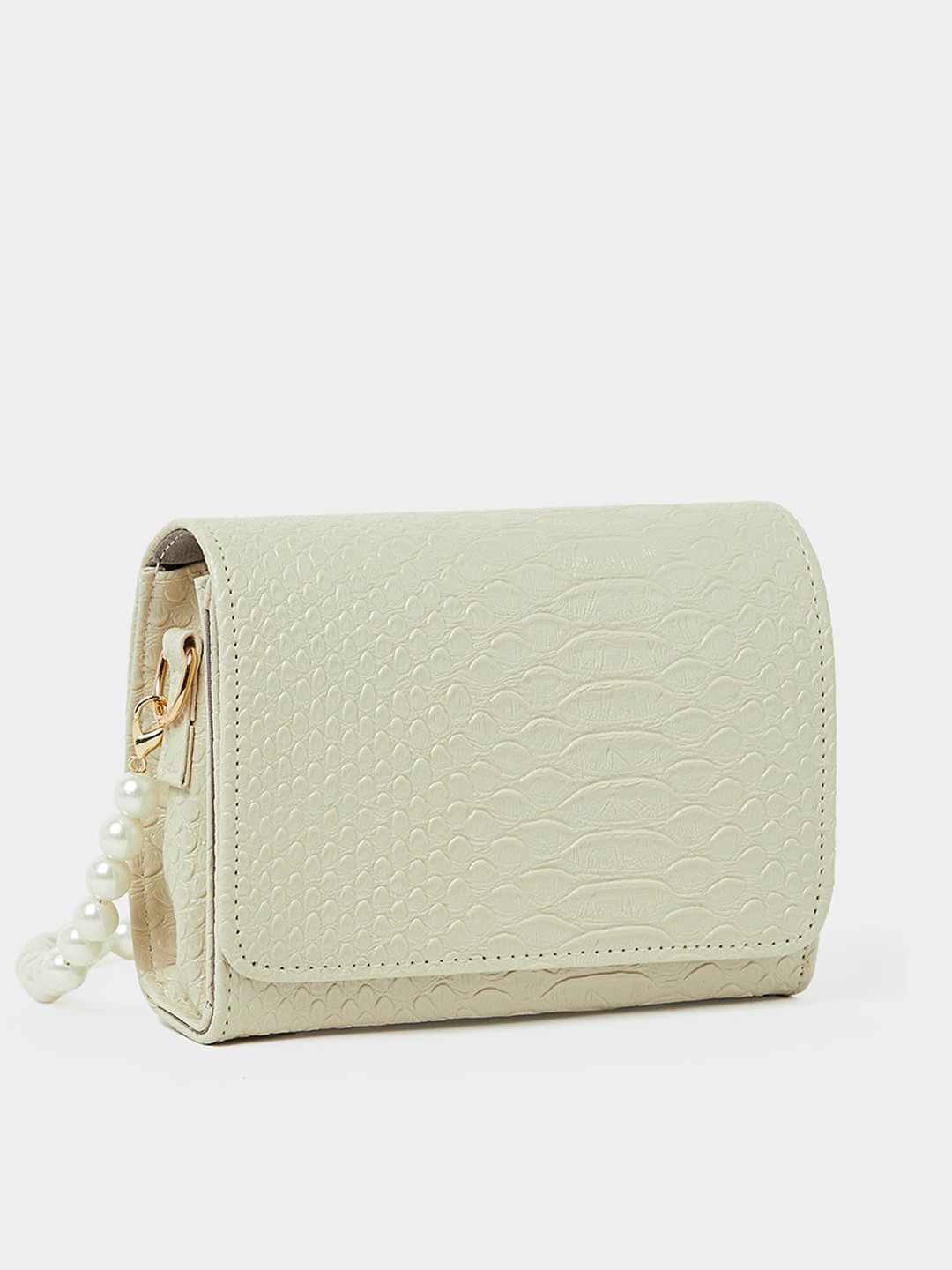 

Styli Faux Pearl Strap Crossbody Bag, Off white