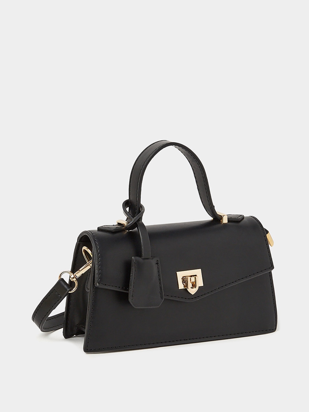 

Styli Solid PU Structured Satchel With Tasselled Detail, Black