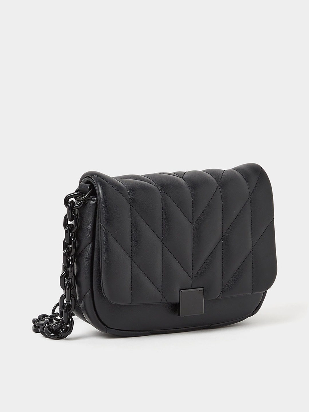 

Styli Quilted PU Structured Sling Bag, Black