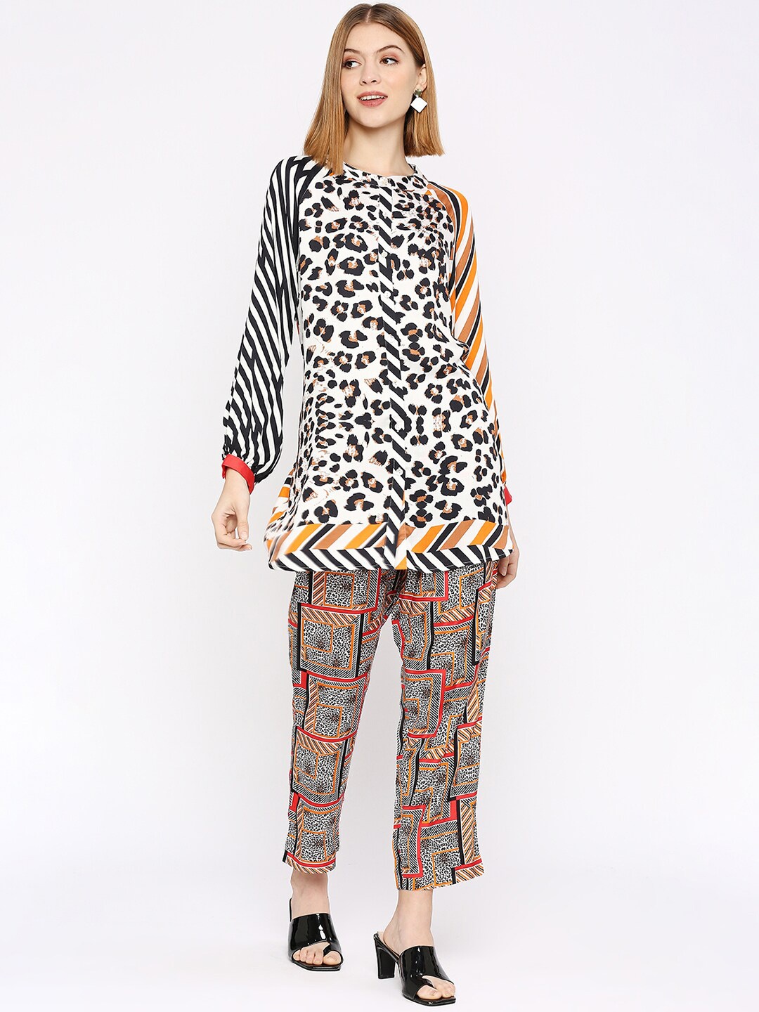 

Cloth Haus India Animal Printed Longline Shirt Top, White