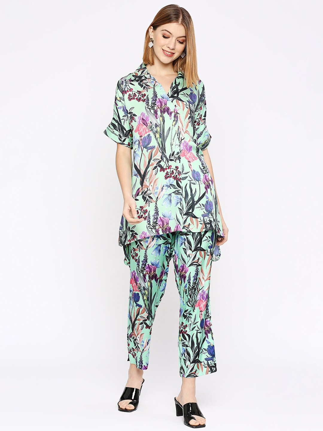

Cloth Haus India Tropical Print Shirt Style Lightweight Top, Sea green