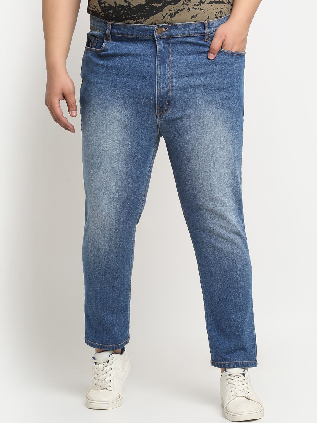 

plusS Men Plus Size Comfort Regular-Fit Light Fade Stretchable Cotton Jeans, Blue