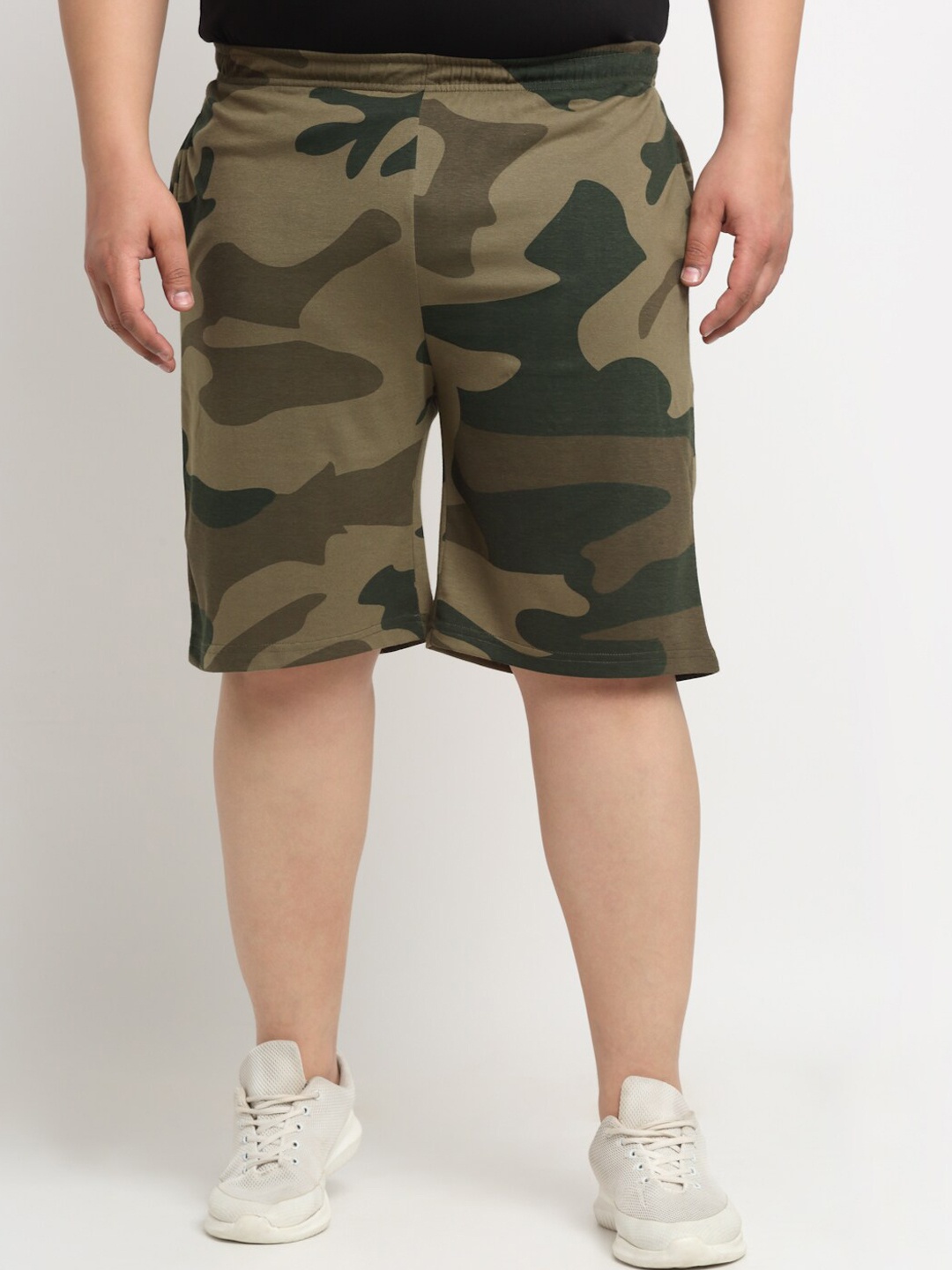 

plusS Men Plus Size Camouflage Printed Cotton Shorts, Olive