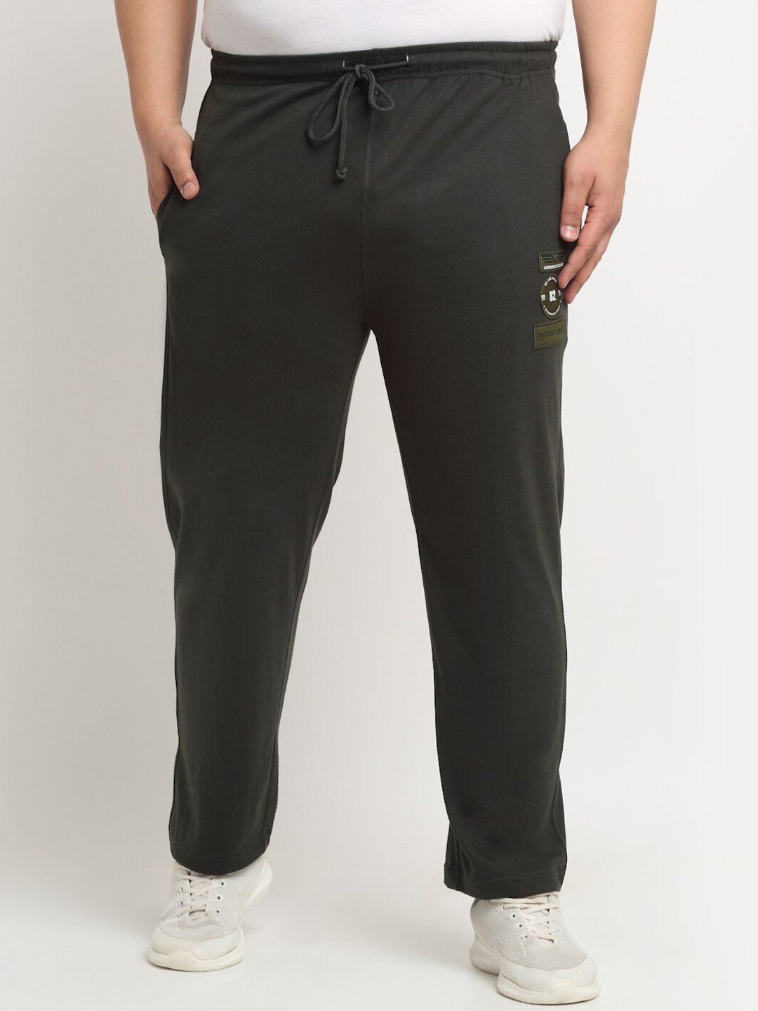 

plusS Men Plus Size Printed Details Straight Fit Cotton Track Pants, Olive