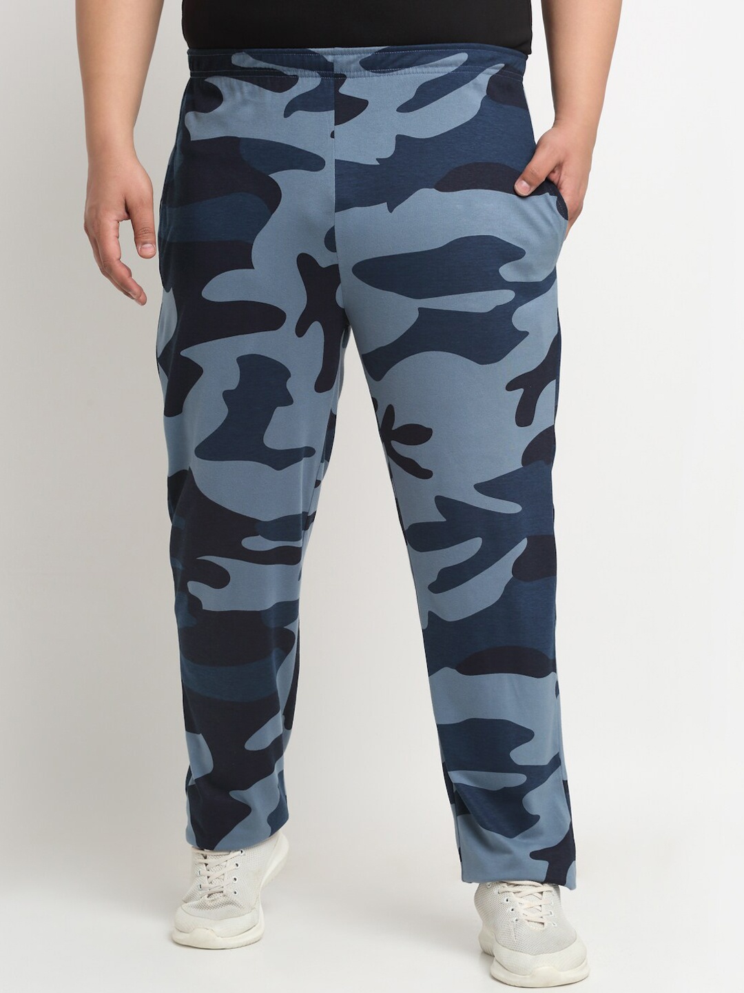 

plusS Men Plus Size Camouflage Printed Straight Cotton Track Pants, Blue