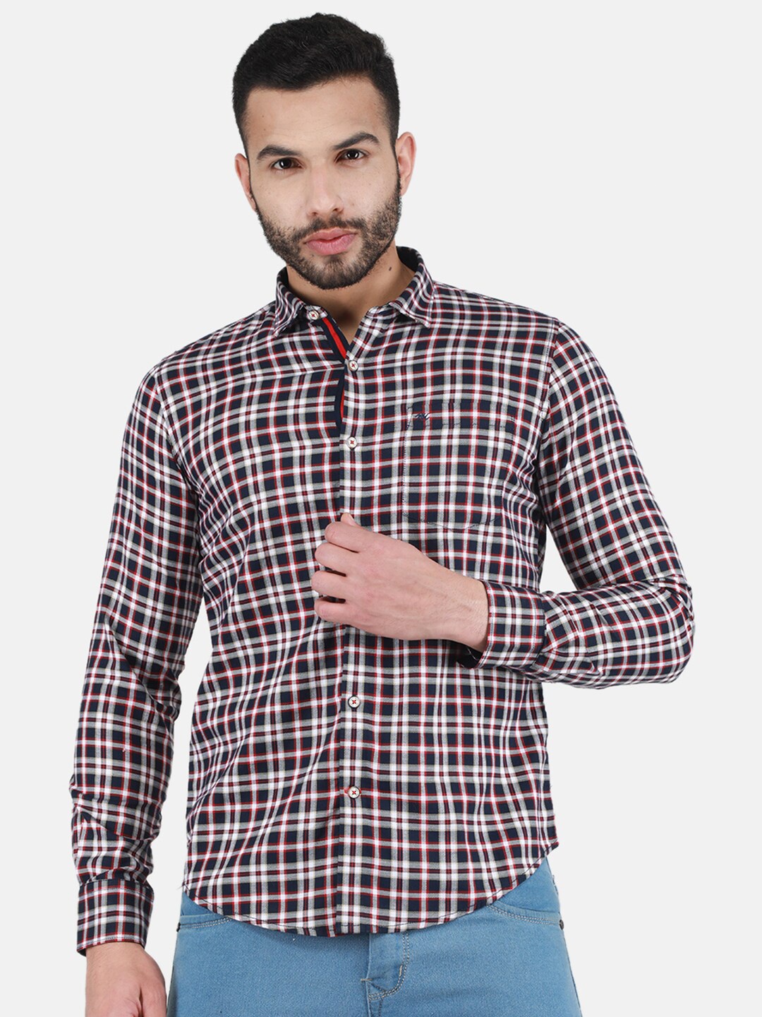 

Monte Carlo Tartan Checks Cotton Casual Shirt, Red