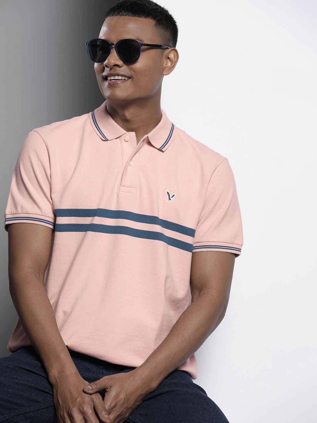 

AMERICAN EAGLE OUTFITTERS Striped Polo Collar T-shirt, Pink