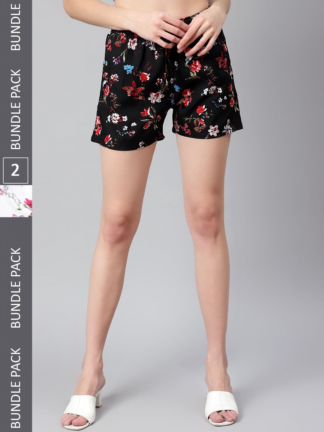 

Kushi Flyer Women Pack Of 2 Floral Printed Shorts, Black