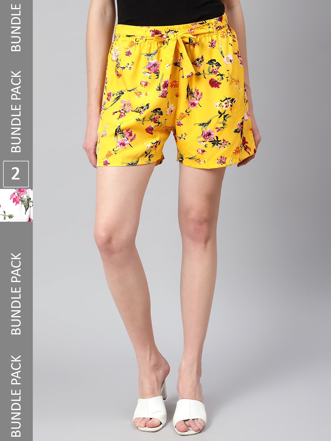 

Kushi Flyer Women Pack Of 2 Floral Printed Shorts, Yellow