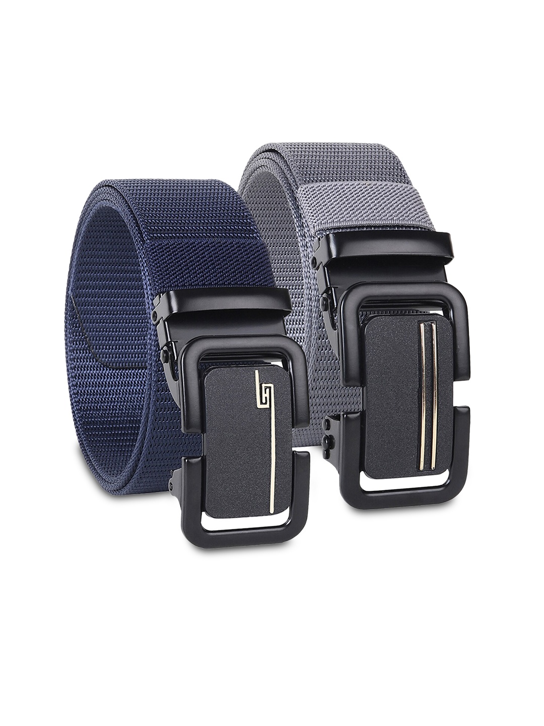 

HENEDA Men Set of 2 Woven Design Slider Buckle Canvas Belt, Blue