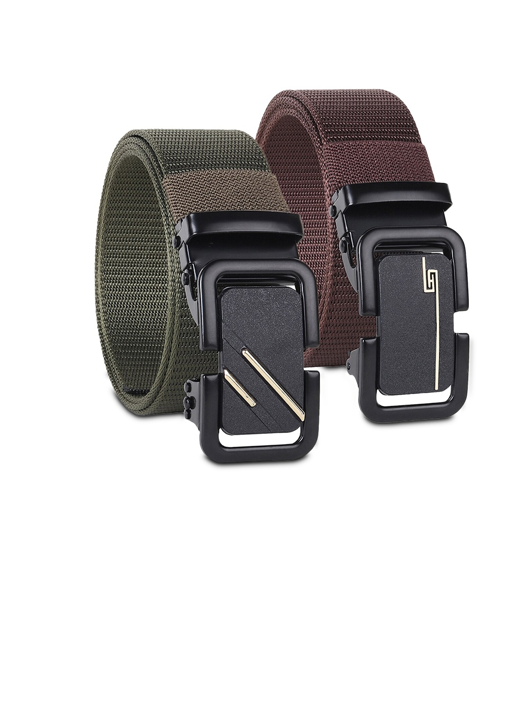 

HENEDA Men Set of 2 Woven Design Slider Buckle Canvas Belt, Brown