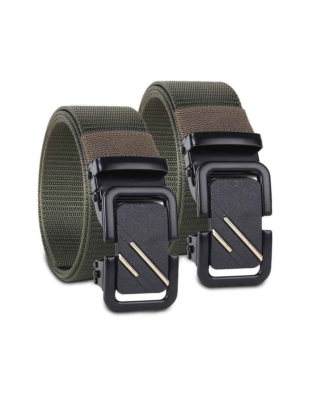 

HENEDA Men Set of 2 Woven Design Slider Buckle Canvas Belt, Green