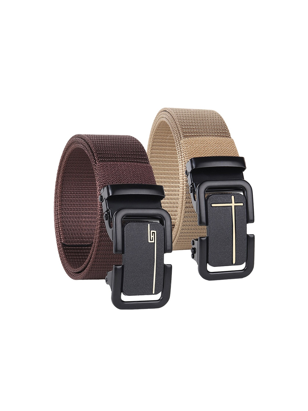 

HENEDA Men Set of 2 Woven Design Slider Buckle Canvas Belt, Brown