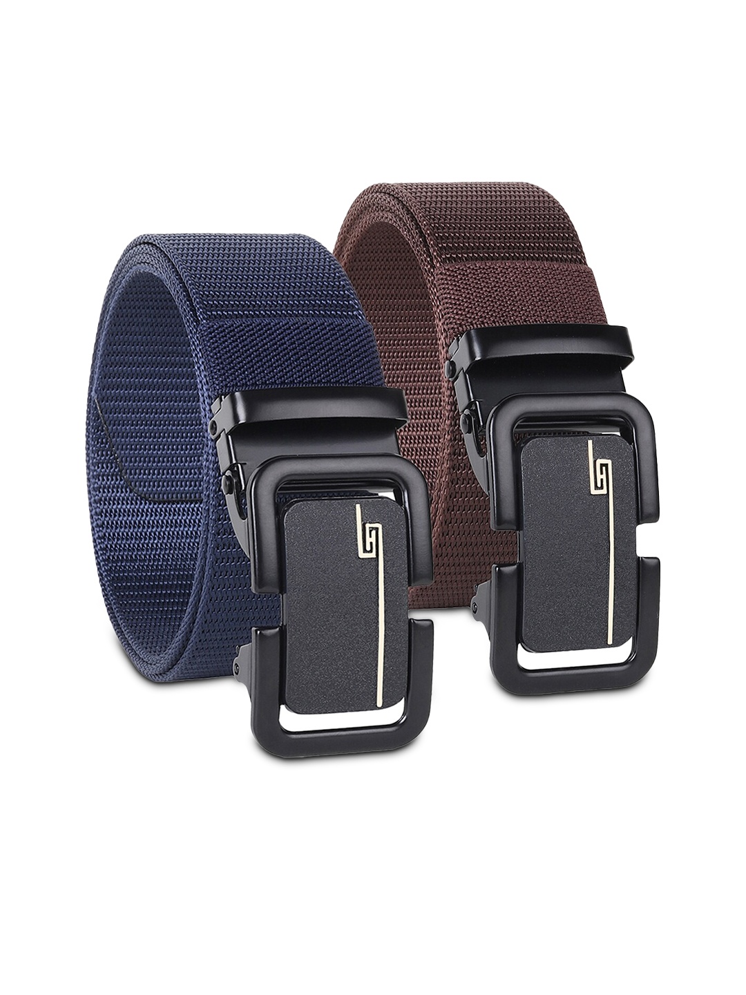 

HENEDA Men Set of 2 Woven Design Slider Buckle Canvas Belt, Brown