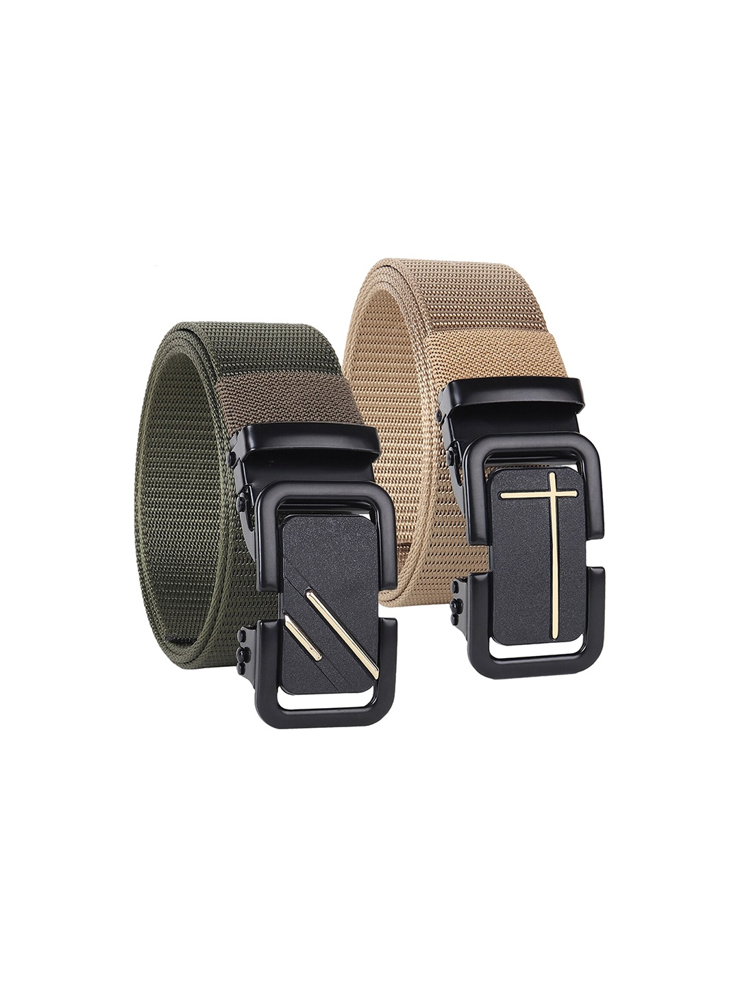 

HENEDA Men Set of 2 Woven Design Slider Buckle Canvas Belt, Olive