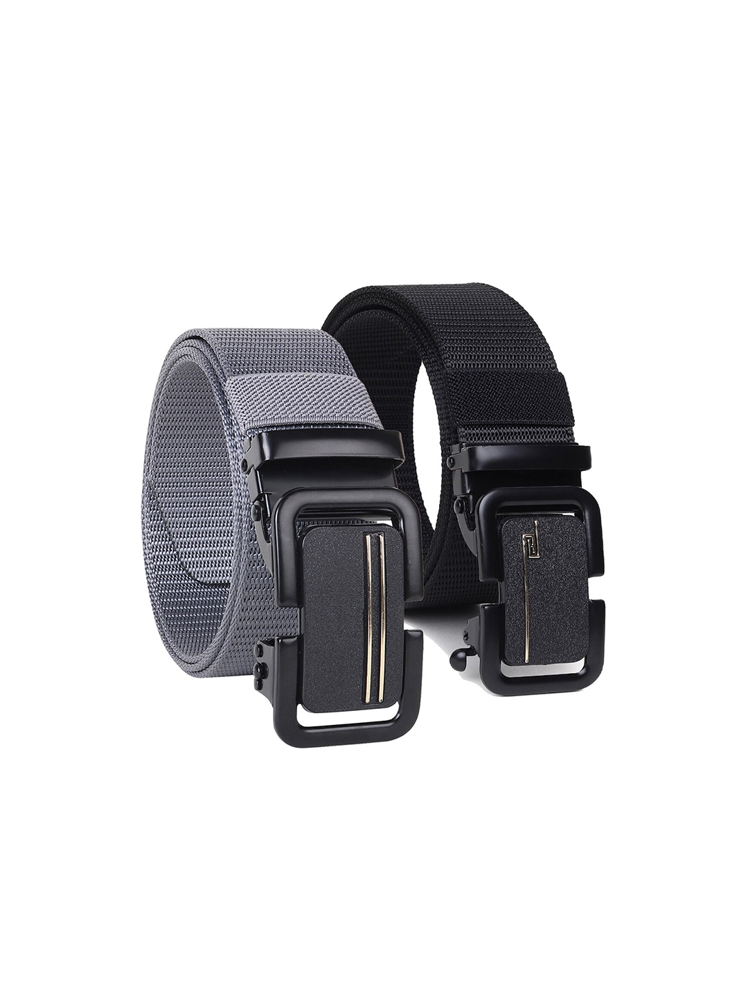 

HENEDA Men Set of 2 Woven Design Slider Buckle Canvas Belt, Black