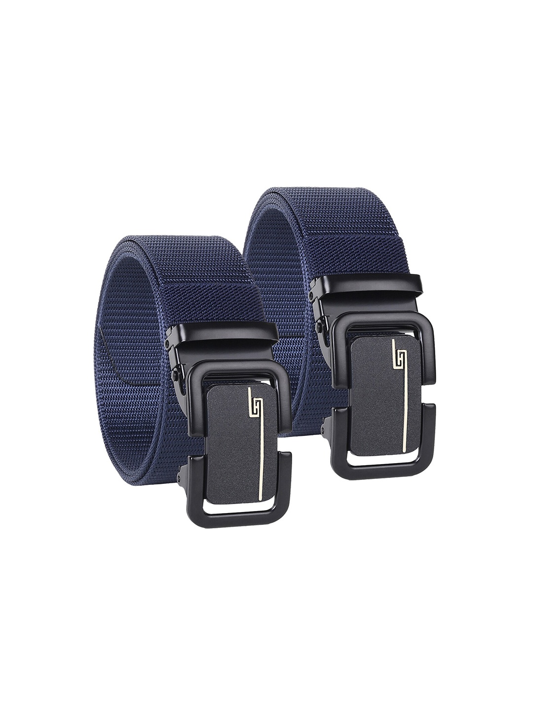 

HENEDA Men Set of 2 Woven Design Slider Buckle Canvas Belt, Navy blue