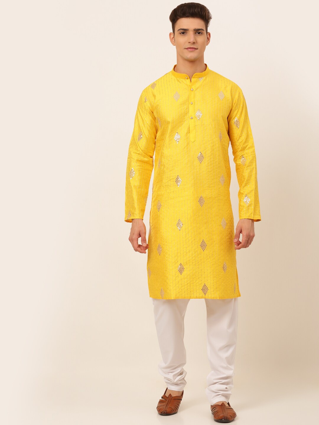 

Jompers Ethnic Embroidered Sequinned Straight Kurta with Churidar, Yellow