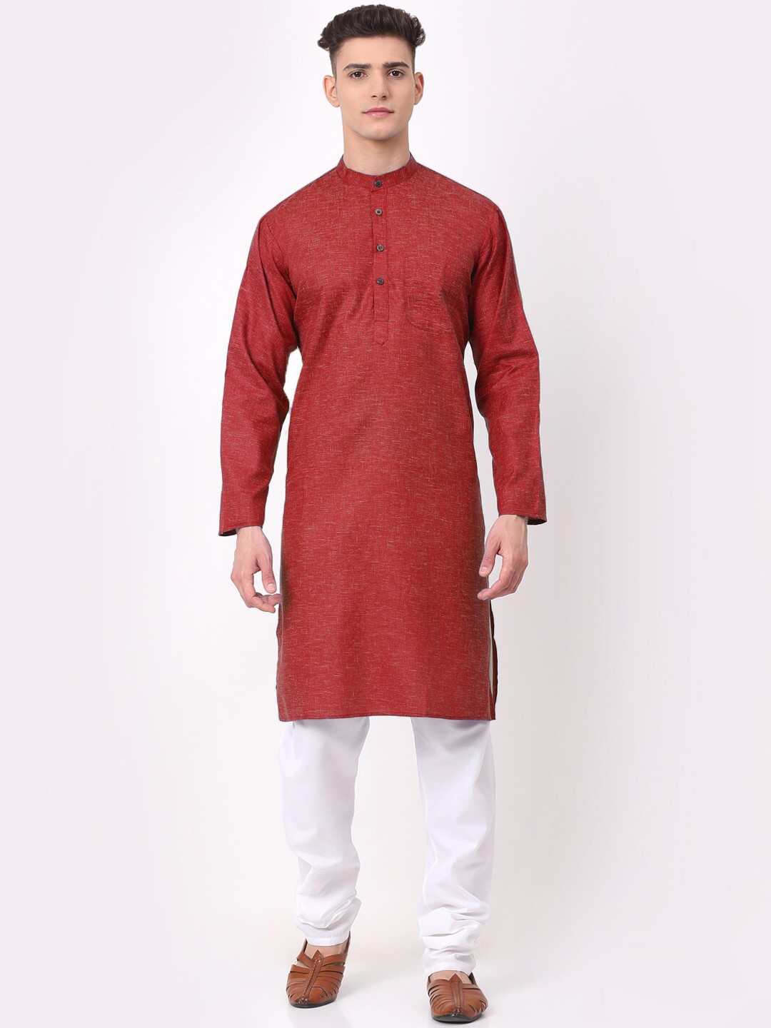

Jompers Mandarin Collar Straight Pure Cotton Kurta with Pyjamas, Maroon