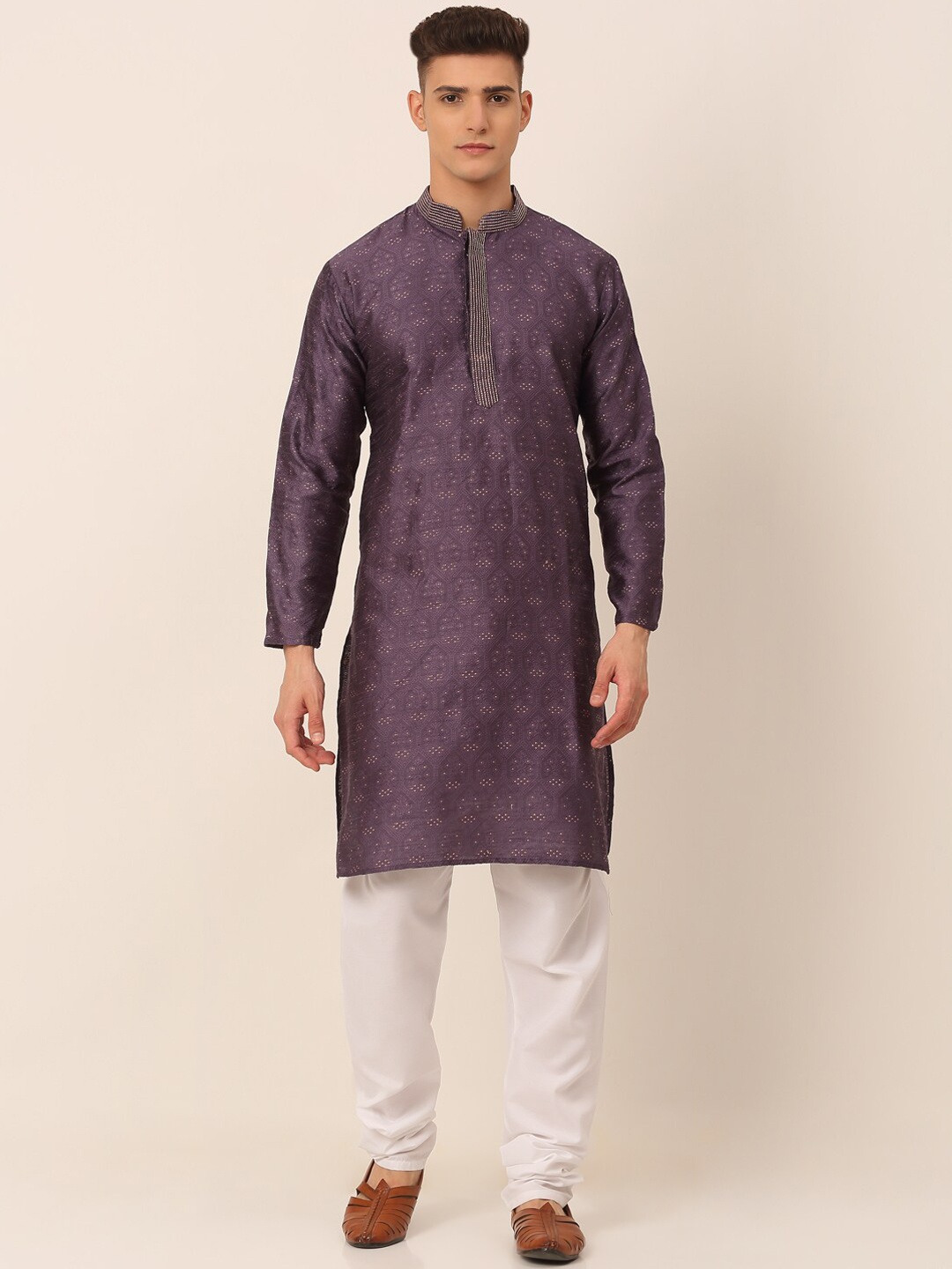 

Jompers Floral Embroidered Thread Work Kurta With Churidar, Purple