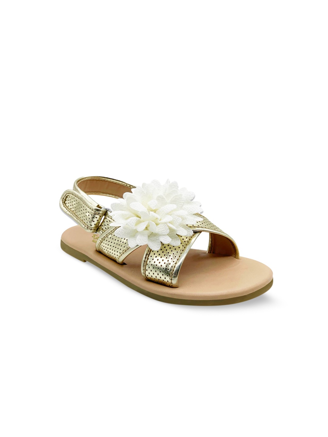 

KazarMax Girls Floral Embellished Perforated Open Toe Flats, Gold