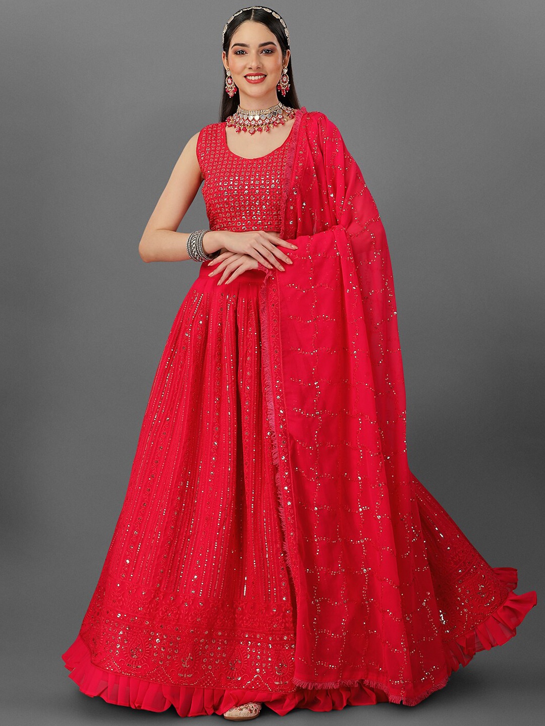 

Angroop Embellished Sequinned Semi-Stitched Lehenga & Unstitched Blouse With Dupatta, Pink