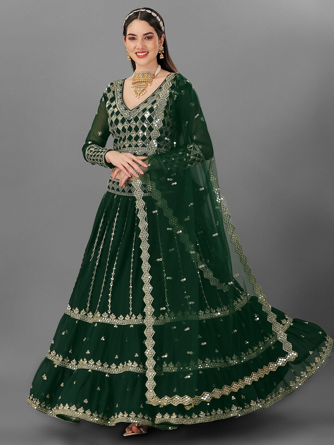 

Angroop Embellished Sequinned Semi-Stitched Lehenga & Unstitched Blouse With Dupatta, Green